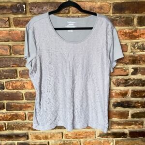 Van Heusen Gray Short Sleeve Lace-Front Blouse Women's Size XL